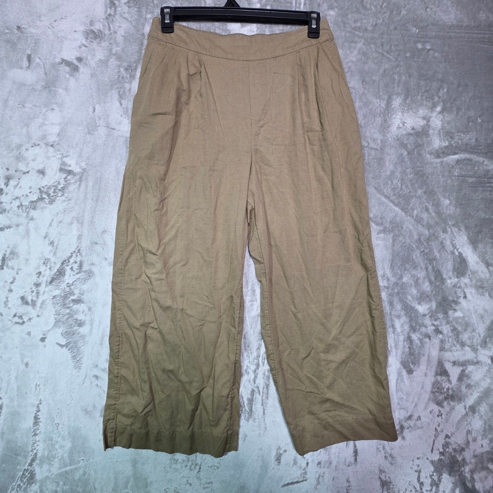 Pact Organic Cotton Linen Wide Leg Pants Khaki Brown Large